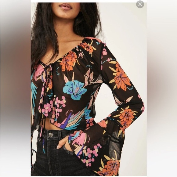 Free People Of Paradise Black Combo long sleeve top XS great condition - Picture 2 of 13